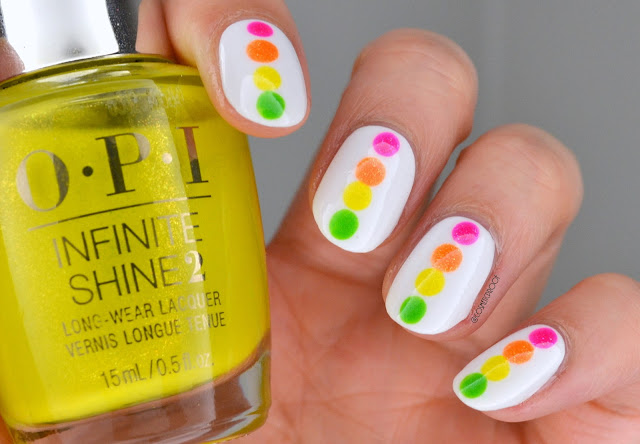 Neon Rainbow Dots Nail Art